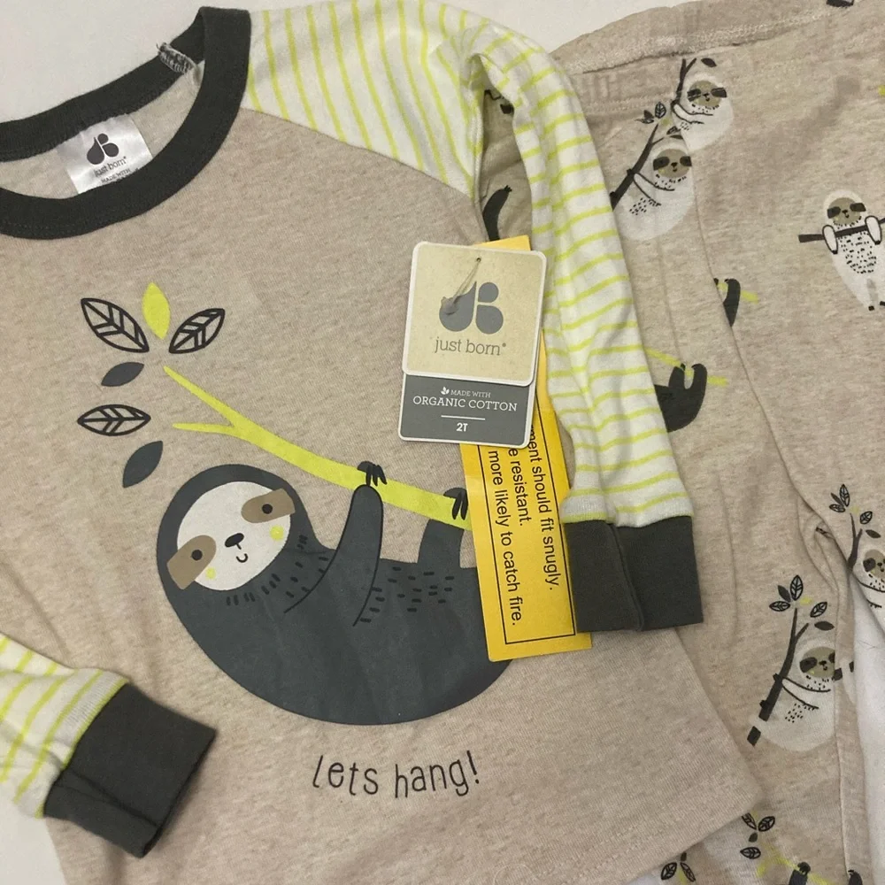 7-8 Just Born sloth pajamas boys Unisex 2t NWT